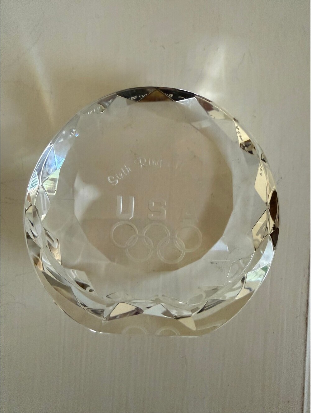 Paperweight USA Olympics Six Ring Member Crystal Glass Collectible